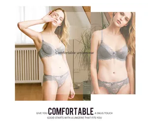 Completo intimo in pizzo grigio sexy con design in rete ultra sottile per vestibilità comoda