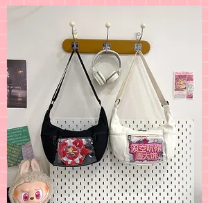 Dúo de bolsos ita de lona de estilo japonés con ventanas transparentes para accesorios