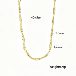 Collar de cadena de cuentas de arroz de acero de titanio chapado en oro de 18k