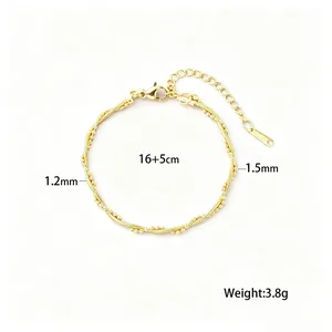 Pulsera de acero de titanio chapada en oro de 18k con cadena de cuentas de doble capa