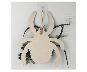 Decoratieve Halloween houten spin wanddecoratie met kunstmatige varens en bessen