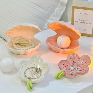 Creative Ceramic Seashell Jewelry Box Desktop Ornament Pearl Night Light Storage Tray For Home Bedroom Gift