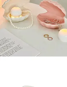 Creative ceramic shell jewelry box with night light aesthetic desktop storage tray gift.