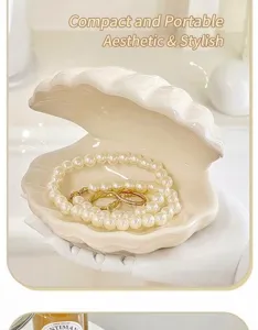 Ceramic shell jewelry box desktop storage tray creative pearl necklace ring holder gift.