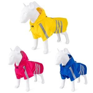 Imperméable pour chien avec bandes réfléchissantes et capuche, poncho confortable pour animaux.