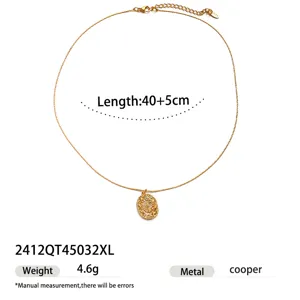 Vintage gold plated floral pendant necklace with adjustable chain for women elegant jewelry