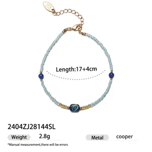 Zomerse mode kralen armband met blauwe stenen en metalen verlengketting voor dames stijlvol.