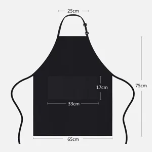 Grembiule da cucina nero impermeabile con tasche e cinturino regolabile, lungo 75cm.