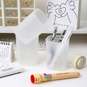 Round transparent frosted pen holder desk stationery storage organizer simple style