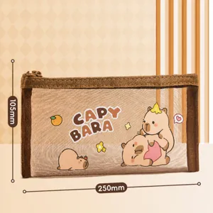 Trousse à crayons transparente en résille Capybara mignon dessin animé papeterie rangement