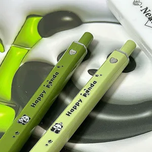 Cute green gel pen with panda pattern and smooth writing for daily office and school use.