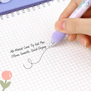 Floral Tulip Retractable Gel Pen 0.5mm ST Tip Black Ink Quick Dry Stationery For Students Girls Office School Writing