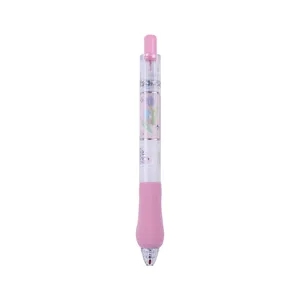 Aesthetic pink tulip click gel pen featuring 0.5mm ST tip and ergonomic chubby soft grip