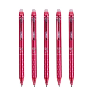 Set van 5 intrekbare uitwisbare gelpennen met warmtegevoelige inkt en rode wisser.