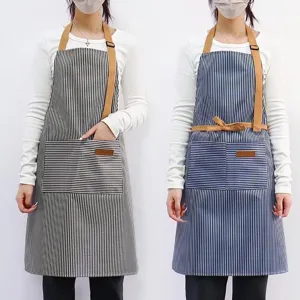 Tablier de Cuisine Rayé en Toile Imperméable Col Halter Tabliers de Cuisine Cuisson Avec Poches Bretelles Réglables Pour Femmes Hommes