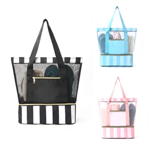 Grande Borsa da Spiaggia a Doppio Strato Portatile Rete Viaggio Impermeabile Costume da Bagno Custodia Vacanza