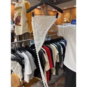White lace skirt layering skirt sheer lace apron stylish Korean fashion detail shot 01