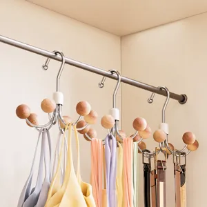 360 Degree Rotating 6-Claw Clothes Hanger Hook Multifunctional Closet Organizer Storage Rack With Wooden Bead Ball