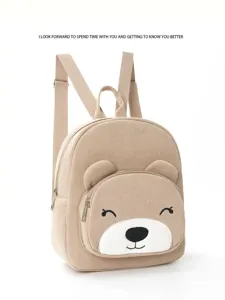 Cute corduroy mini backpack for women and kids with bear ear design and front pocket storage.