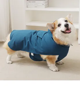Imperméable pour chien de taille moyenne, cape de pluie bleue avec capuche pour animaux.