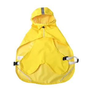 Imperméable pour chien jaune vif imperméable avec capuche et bandes réfléchissantes pour animaux.