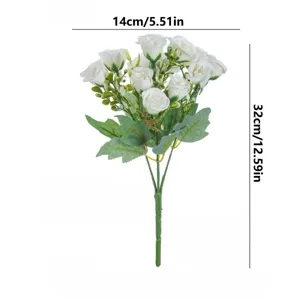 Artificial white rose bouquet 5 forks Milan bud home wedding party floral decor 32cm height
