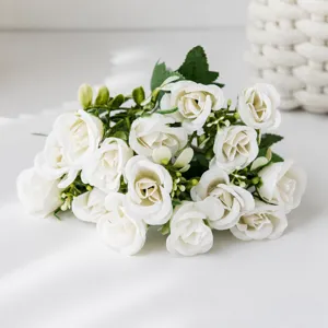5-Fork Artificial White Rose Bouquet Simulation Flowers for Home Wedding Garden Decor