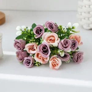 Artificial 5-fork rose and milan bud bouquet for home wedding decoration and floral arrangements.