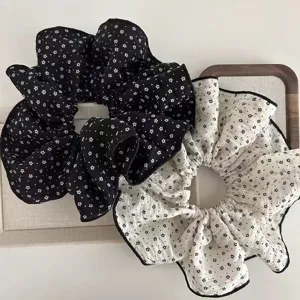 Korean Fabric Floral Polka Dot Large Scrunchies Women Ruffle Hair Ties Elegant Hair Accessories Elastic Hair Headwear