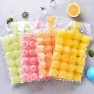 Disposable self-sealing ice cube bags, transparent food-grade plastic mold, 4 pack colorful.