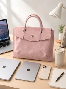 Pink business commuting laptop bag for women, lightweight stylish briefcase and tablet tote bag.