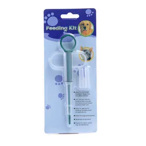 Pet feeding kit with syringe and silicone nipples for easy baby animal medication and feeding.