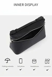 Mini black textured lunch box handbag, stylish PU leather crossbody bag for women daily use.