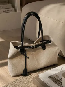 Vintage Large Capacity Denim Tote Bag For Women Casual Commuter Handbag Fashion Stitching Shoulder Bag Daily Work Purse