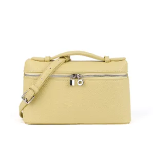 Mini yellow textured leather box handbag, top handle crossbody bag for women lightweight.