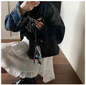 Minimalist black leather handbag stylish commuter tote bag casual chic top handle bag for women