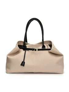 Vintage large-capacity canvas tote bag for women, stylish casual shoulder and handbag.