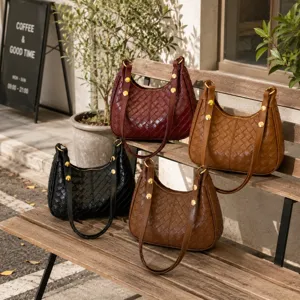 Vintage woven shoulder bag for women, stylish hobo crossbody bag with chic metal decor.
