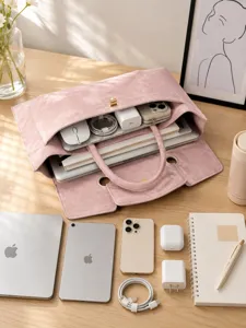 Pink suede business commute laptop handbag for women lightweight tablet sleeve stylish