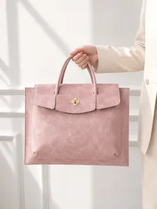 Pink business commute laptop handbag for women, lightweight briefcase and tablet sleeve.