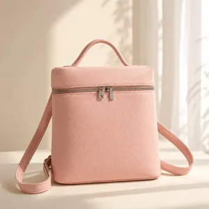 Sac à dos en cuir rose pour femme, petit sac à dos minimaliste élégant avec poignée.