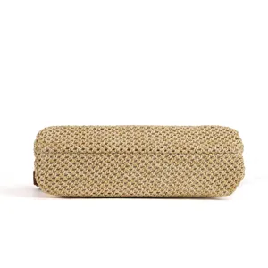 Bolso de hombro de paja tejida para mujer, retro casual verano playa vacaciones bolso vista inferior