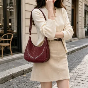 Vintage woven leather shoulder bag for women, stylish hobo crossbody purse for daily wear.