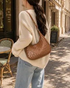 Brown woven leather shoulder bag chic hobo crossbody bag stylish casual underarm handbag for women