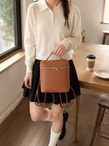 Sac à dos minimaliste coréen élégant pour femme, sac à main en cuir compact chic