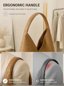 Brown woven leather shoulder bag with ergonomic wide handle for comfortable daily carry