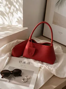 Sac hobo d'épaule minimaliste rouge pour femmes, sac en cuir élégant pour le travail quotidien.
