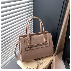 Detailed view of retro PU leather crossbody bag with chic crocodile embossed front pocket design.