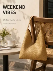 Casual retro woven leather shoulder bag, trendy large capacity hobo tote for women.