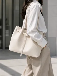 Minimalist PU Leather Tote Bag For Women Large Capacity Shoulder Bag Casual Commuter Handbag Stylish Woven Design Daily Purse